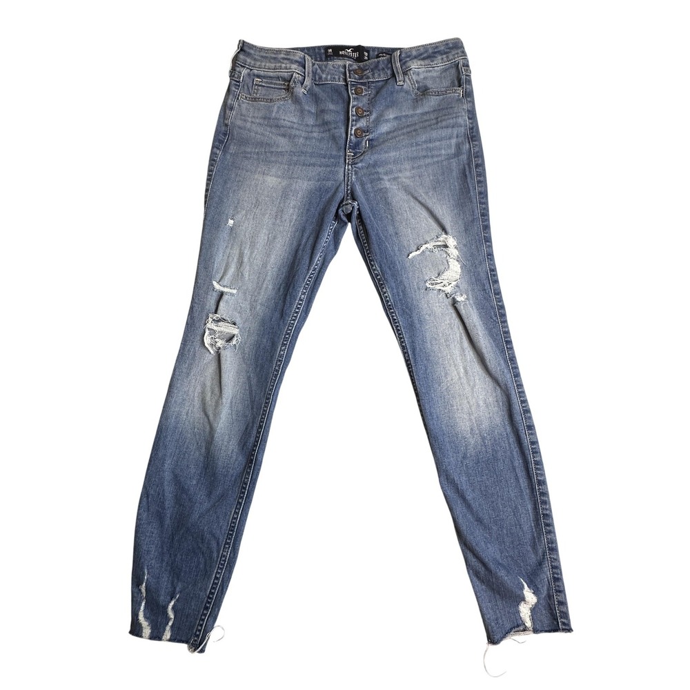 Hollister High Rise Crop Super Skinny Jeans Juniors 9R Blue‎ Distressed Denim